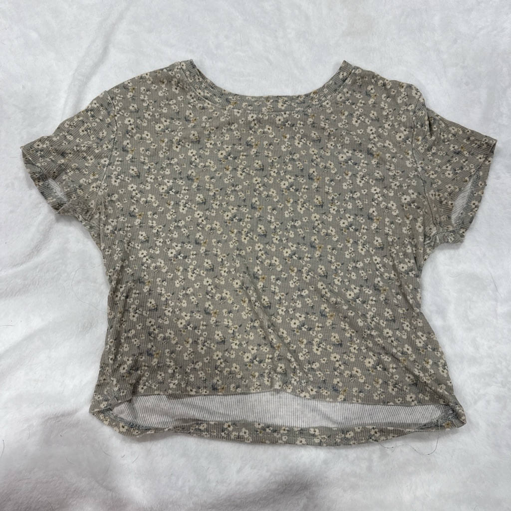 Floral Ribbed Short Sleeve Crop Top - Taupe Floral